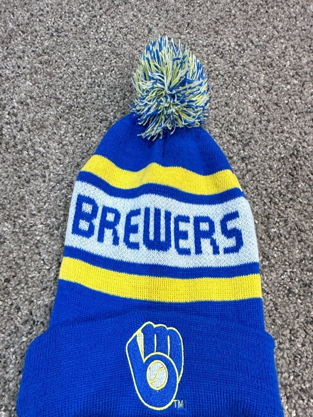 Milwaukee Brewers Royal Blue Ball & Glove Winter Hat Pom Beanie